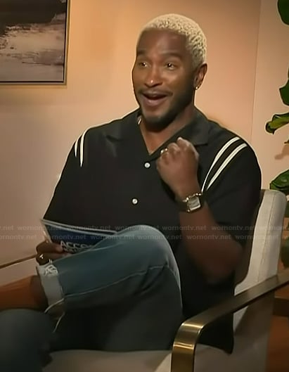 Scott's black stripe trim shirt on Access Hollywood