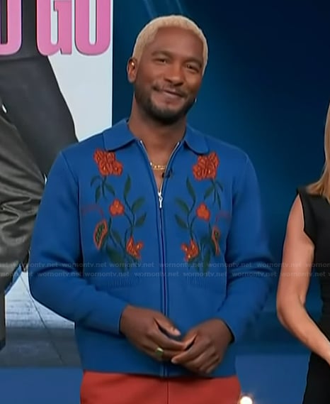 Scott's blue floral jacket on Access Hollywood