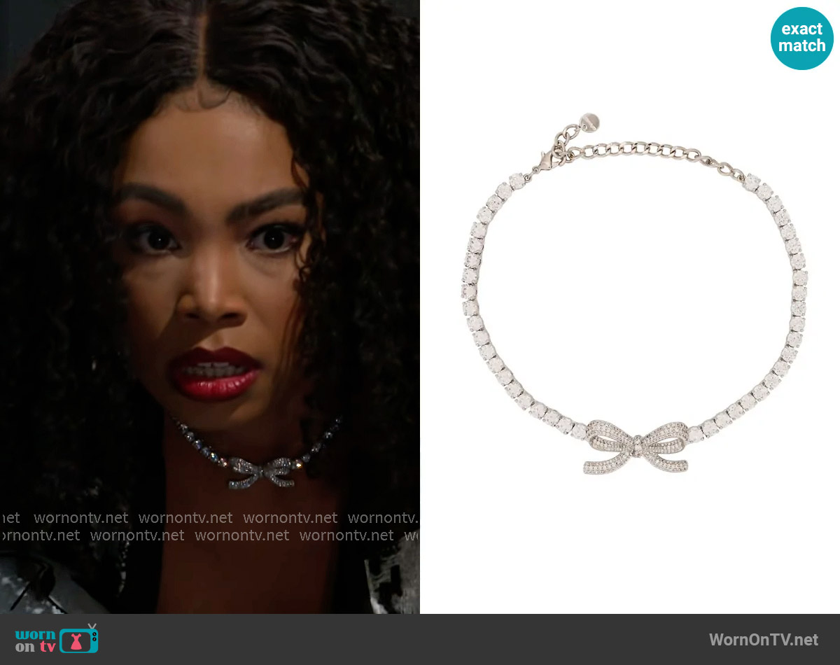 Self Portrait Diamante Bow Tennis Choker worn by Chelsea Hamilton (RhonniRose Mantilla) on Beyond the Gates