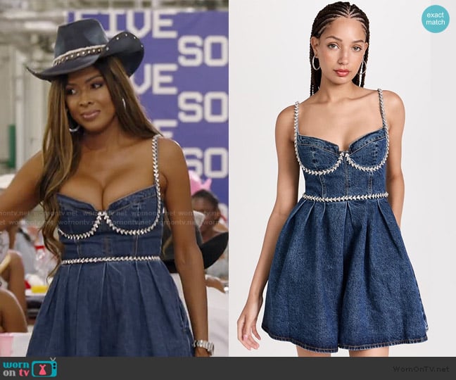 Self Portrait Diamante Detail Denim Mini Dress worn by Stacey Rusch on The Real Housewives of Potomac