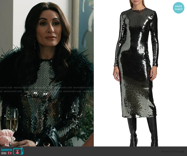 Sergio Hudson Sequined Long-Sleeve Body-Con Midi-Dress worn by Nadine (Laura Benanti) on Elsbeth