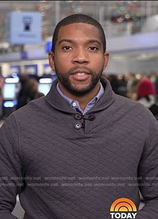 Shaquille Brewster’s navy quilted sweatshirt on Today