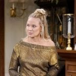 Sharon's gold one-shoulder sweater on The Young and the Restless