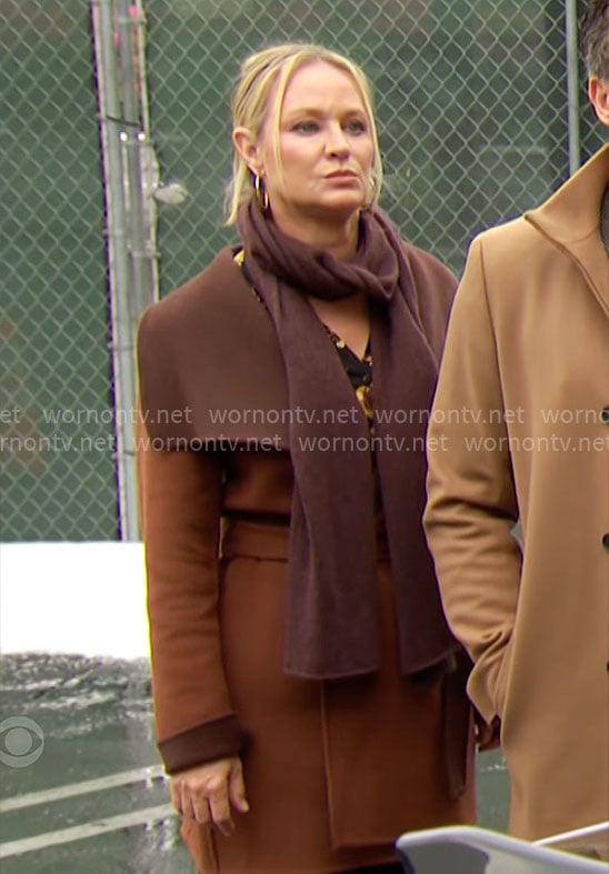 Sharon’s brown coat on The Young and the Restless