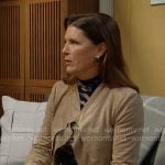 Sheila’s abstract print ruched top and suede draped back jacket on The Bold and the Beautiful