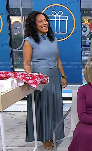 Sheinelle’s blue belted pleated dress on Today