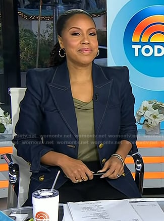 Sheinelle’s denim jacket with gold buttons on Today