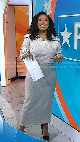 Sheinelle’s grey speckled half-zip sweater and skirt on Today