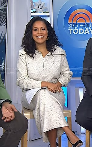 Sheinelle's grey speckled half-zip sweater and skirt on Today
