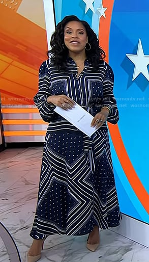 Sheinelle’s navy geometric print shirtdress on Today