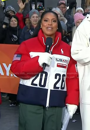 Sheinelle’s red, white and navy puffer jacket on Today