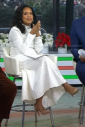 Sheinelle’s white ribbed mock neck midi dress on Today