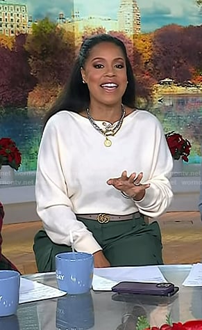 Sheinelle’s white sweater and green cargo pants on Today