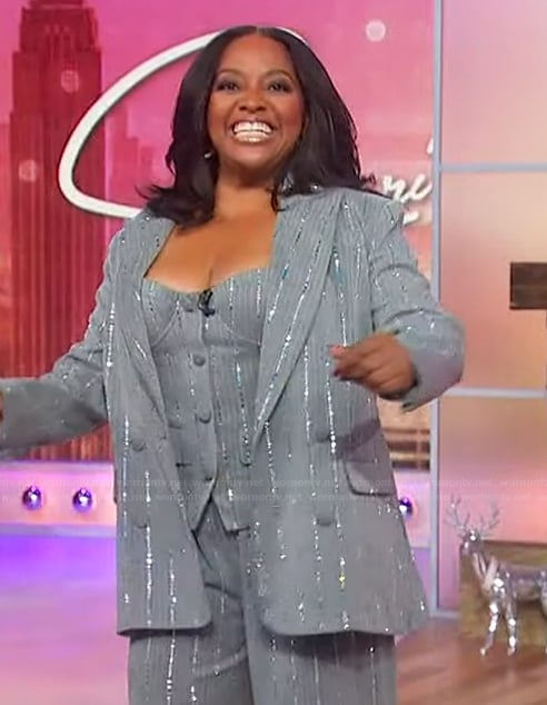Sherri’s gray sequin stripe cami and blazer on Sherri