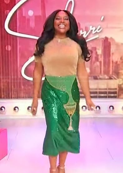 Sherri’s green martini sequin skirt on Sherri