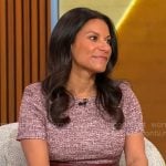 Dr Sheryl Gonzalez Ziegler’s burgundy short sleeve tweed dress on CBS Mornings