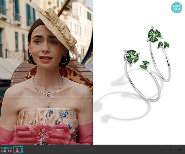 Sicis Jewels Trinity Hoop Earrings worn by Emily Cooper (Lily Collins) on Emily in Paris