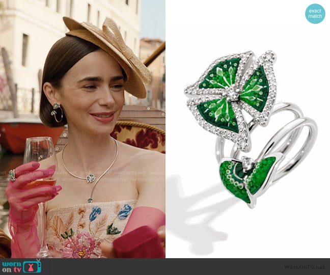Sicis Jewels Trinity White Ring worn by Emily Cooper (Lily Collins) on Emily in Paris