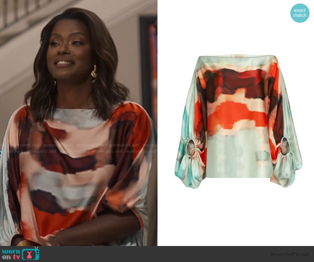 Silvia Tcherassi Bellagio Silk Off-The-Shoulder Blouse worn by Vivian Banks (Cassandra Freeman) on Bel-Air