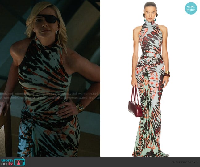 Silvia Tcherassi Frances Printed Twist Mermaid Gown worn by Tiff (Jaime Pressly) on Elsbeth