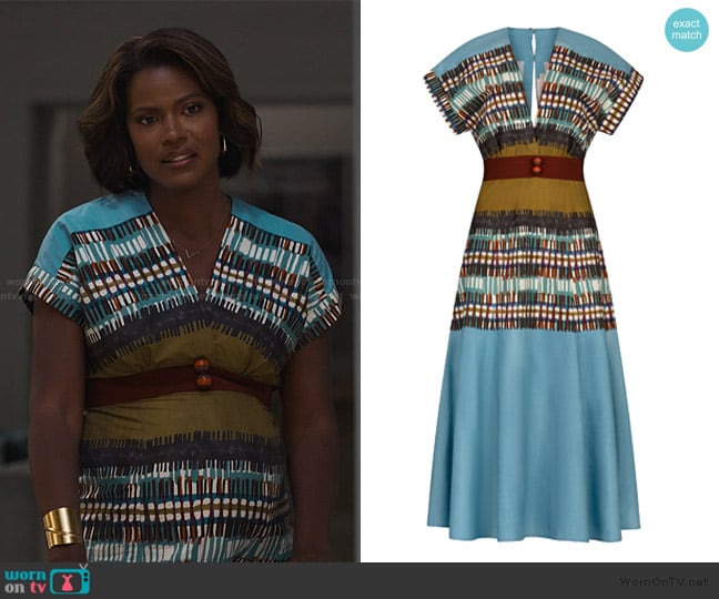 Silvia Tcherassi Sakura Printed Cotton Midi Dress worn by Vivian Banks (Cassandra Freeman) on Bel-Air