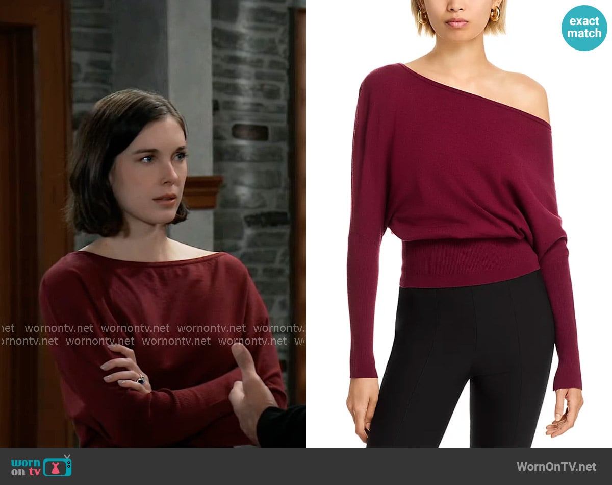 Simkhai Lavina Draped Sweater in Cranberry worn by Willow Tait (Katelyn MacMullen) on General Hospital