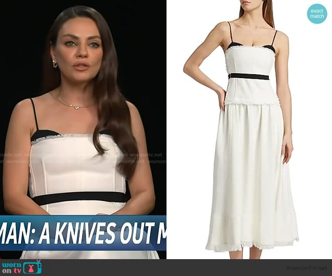 Mila’s white contrast dress on Access Hollywood Mila’s white contrast dress on Access Hollywood