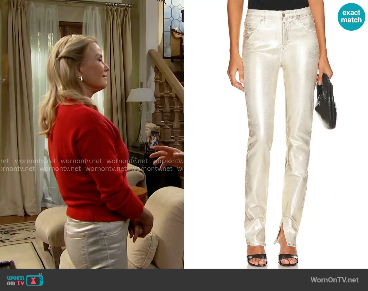 Simkhai Rae Gold Foil Jeans worn by Brooke Logan (Katherine Kelly Lang) on The Bold and the Beautiful