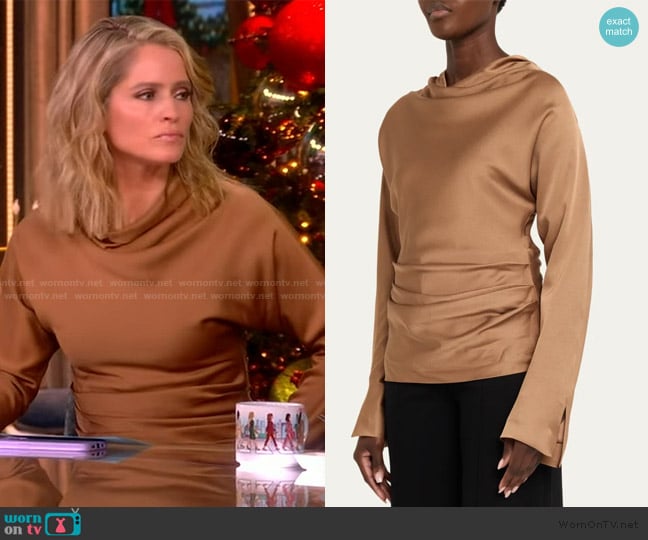 Simkhai Victoria Draped Long-Sleeve Blouse worn by Sara Haines on The View