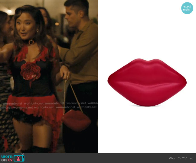Simon Miller Lip Clutch in Lucky Red worn by Mindy Chen (Ashley Park) on Emily in Paris
