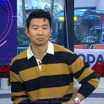 Simu Liu’s yellow stripe rugby polo sweater on Today