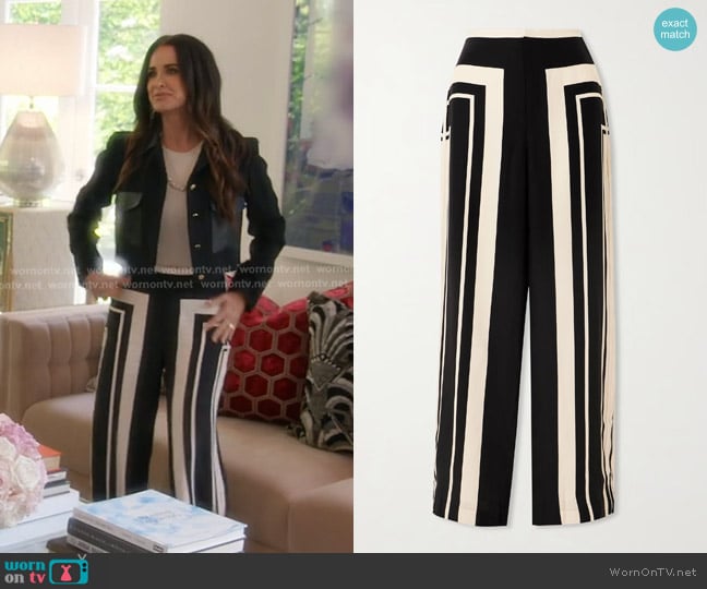 Sir Pietra Printed Silk-crepe Wide-leg Pants worn by Kyle Richards on The Real Housewives of Beverly Hills