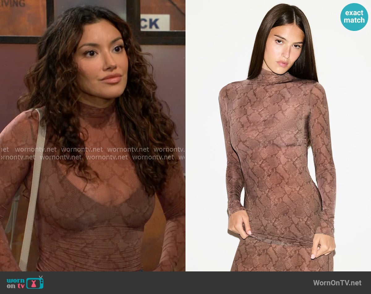 Skim Milky Sheer Tunic in Jasper Snake Print worn by Audra Charles (Zuleyka Silver) on The Young and the Restless