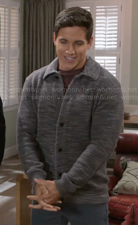 Smitty’s grey textured collared cardigan on Beyond the Gates