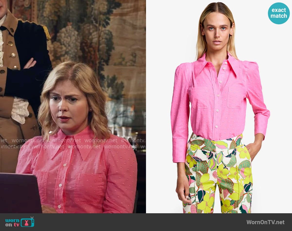 Smythe Crop Sleeve Box Pleat Shirt in Peony Dot worn by Sam (Rose McIver) on Ghosts