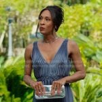 Sofia’s steel blue pleated dress on Loot