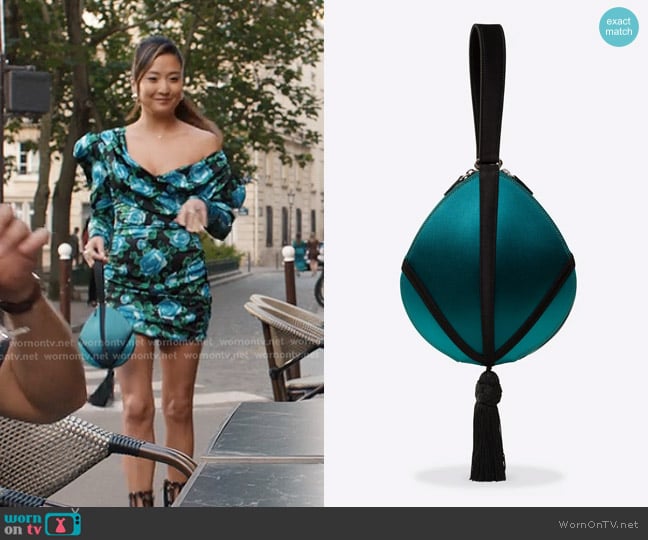 Sotevy Lily Bag in Blue Ocean worn by Mindy Chen (Ashley Park) on Emily in Paris