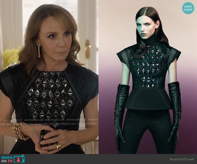 Sportmax 2012 Fall Quilted Embellished Top worn by Sylvie (Philippine Leroy-Beaulieu) on Emily in Paris