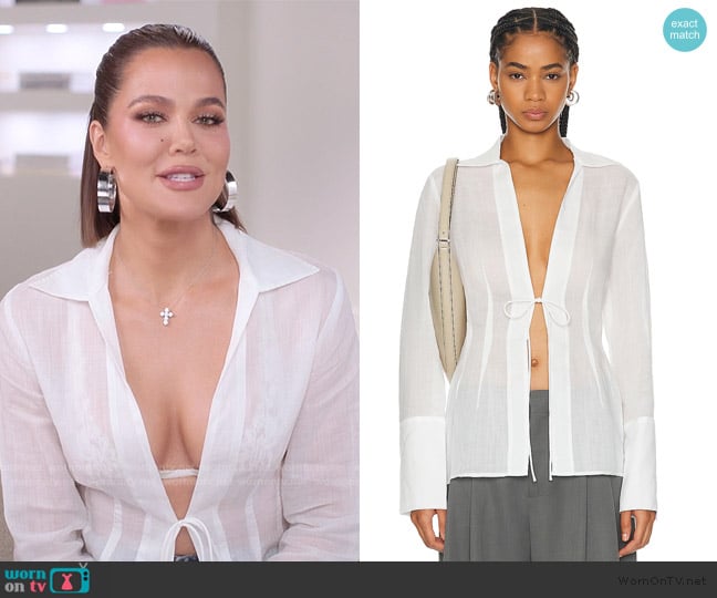 St. Agni Sheer Linen Tie Top worn by Khloe Kardashian (Khloe Kardashian) on The Kardashians