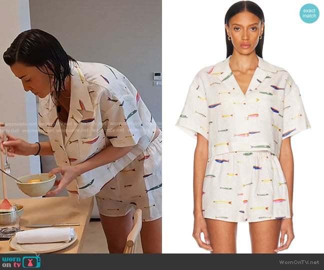 Staud Daya Linen Top and Paddle Linen Short worn by Bronwyn Newport on The Real Housewives of Salt Lake City