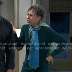 Stella’s teal twist-hem sweater on General Hospital