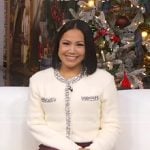 Stephnaie’s white rhinestone embellished jacket on Good Morning America