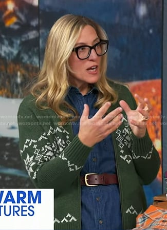 Stephanie Pugliese’s green knit zip cardigan on Good Morning America