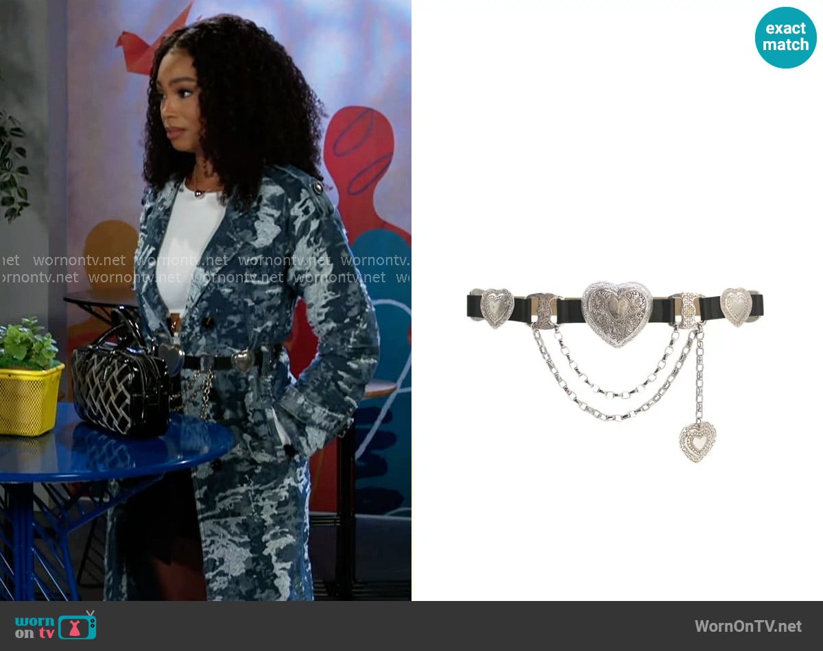 Streets Ahead Mia Heart Belt worn by Chelsea Hamilton (RhonniRose Mantilla) on Beyond the Gates