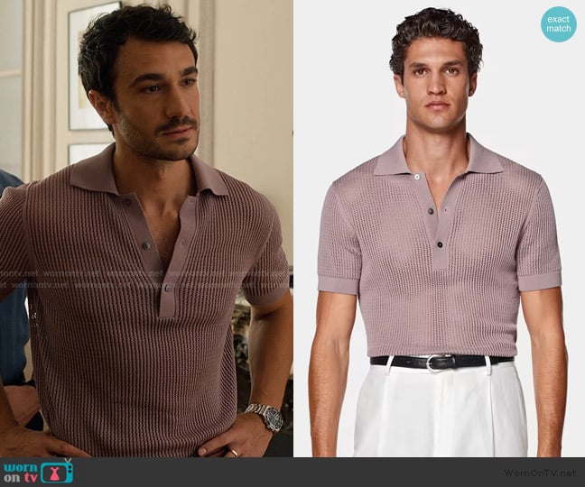 Suitsupply Purple Crochet Polo worn by Marcello Muratori (Eugenio Franceschini) on Emily in Paris