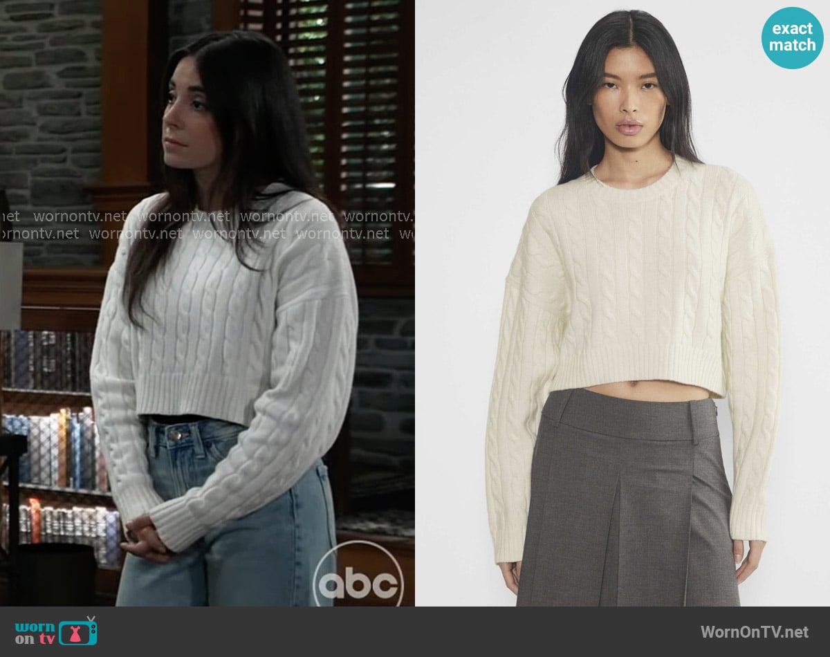 Sunday Best at Aritzia Peggy Cropped Sweater in Whisper White worn by Molly Lansing-Davis (Kristen Vaganos) on General Hospital