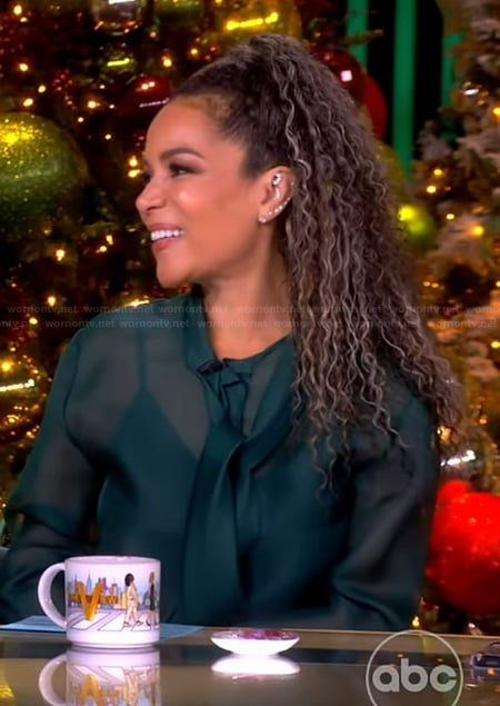Sunny's green sheer tie neck blouse on The View