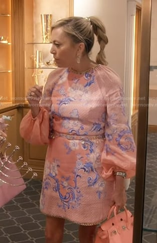 Sutton's pink floral long sleeve dress on The Real Housewives of Beverly Hills