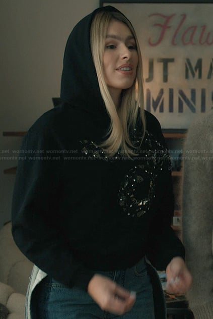 Sveta's black snake embellished hoodie on Elsbeth