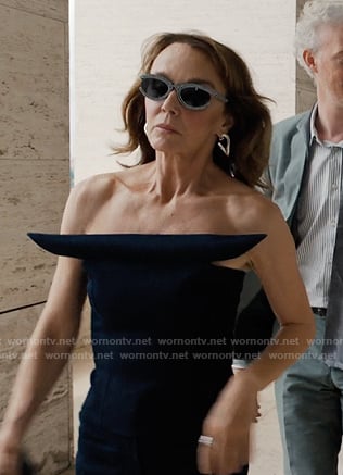 Sylvie's denim strapless top on Emily in Paris